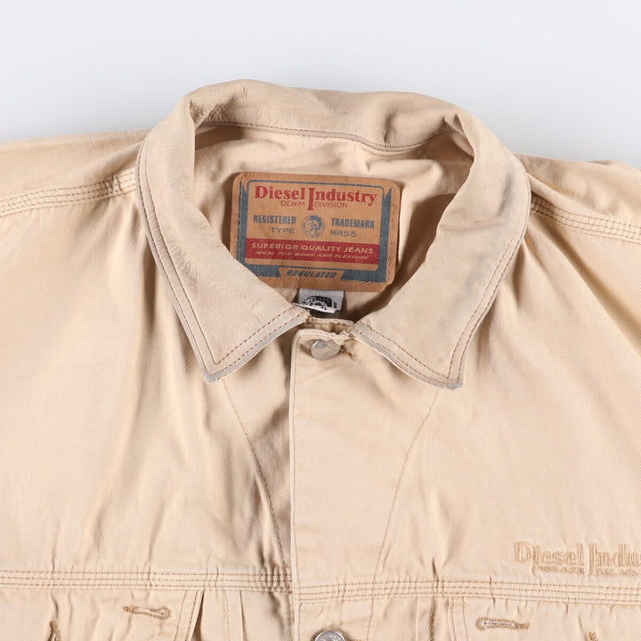 Diesel Industry Trucker-Style Cotton Twill Jacket, Made in Italy, Men's Size XL cotton Beige type Vintage Second Hand
