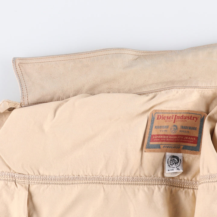 Diesel Industry Trucker-Style Cotton Twill Jacket, Made in Italy, Men's Size XL cotton Beige type Vintage Second Hand