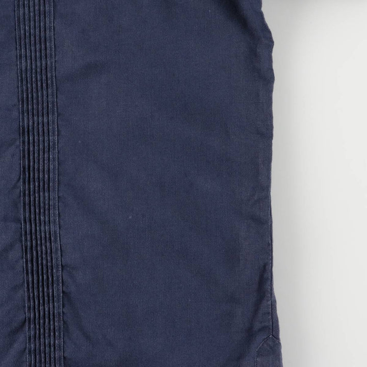 90'S LANDS'END Short Sleeve Open Collar Mexican/Cuban Shirt, Men's Size L linen navy blue type Vintage Second Hand