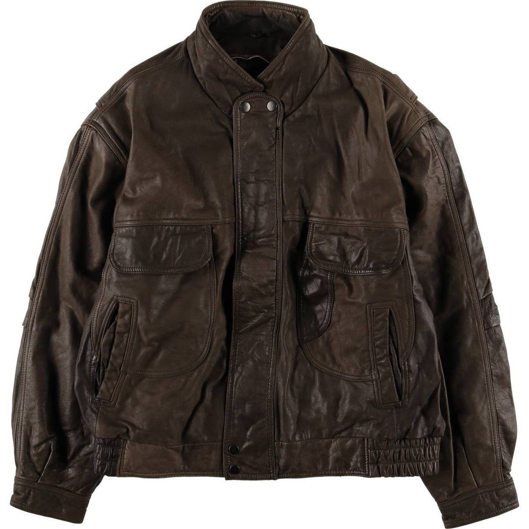 1970'S - REED SPORTSWEAR Leather Blouson, Men's XL, Vintage genuine leather brown type Vintage Second Hand