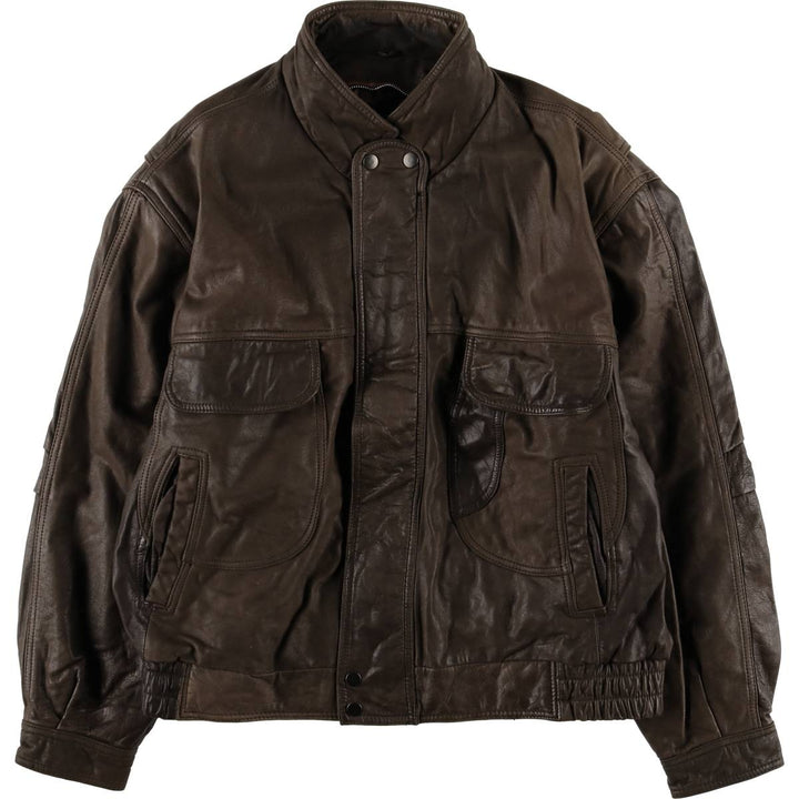 1970'S - REED SPORTSWEAR Leather Blouson, Men's XL, Vintage genuine leather brown type Vintage Second Hand