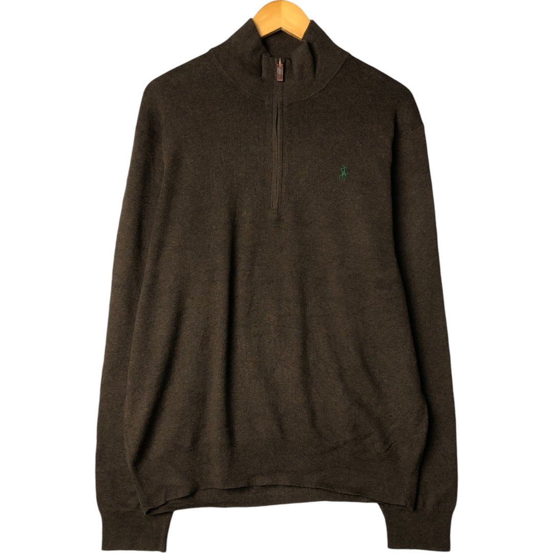 Ralph Lauren POLO RALPH LAUREN PIMA COTTON Cotton knit half zip sweater Men's size L Pima Cotton brown type Vintage Second Hand