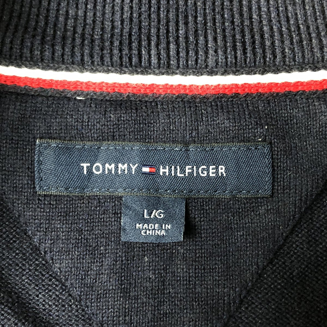 Tommy Hilfiger Cotton Knit Full-Zip Sweater, Men's Size L cotton navy blue type Vintage Second Hand