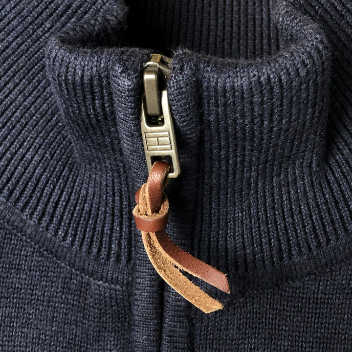 Tommy Hilfiger Cotton Knit Full-Zip Sweater, Men's Size L cotton navy blue type Vintage Second Hand