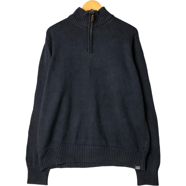 Eddie Bauer Cotton Knit Half-Zip Sweater, Men's Size L cotton navy blue type Vintage Second Hand