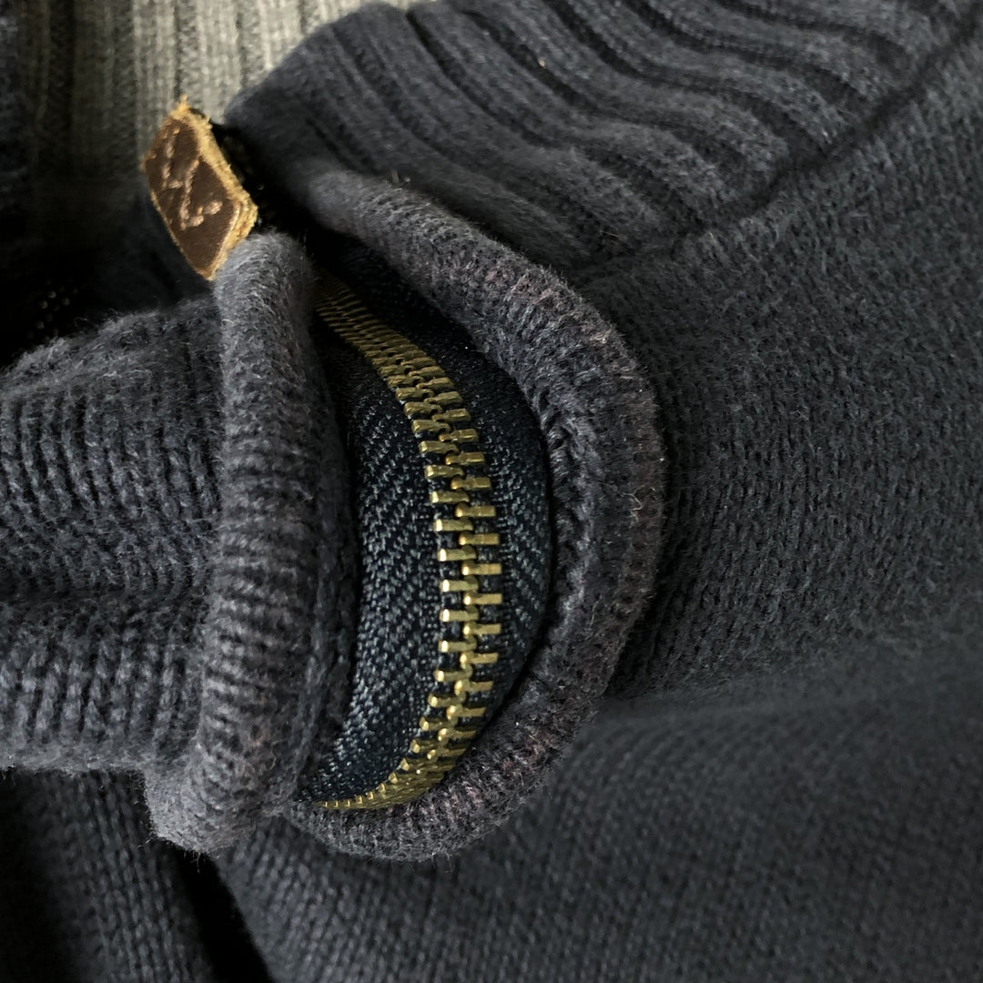 Eddie Bauer Cotton Knit Half-Zip Sweater, Men's Size L cotton navy blue type Vintage Second Hand