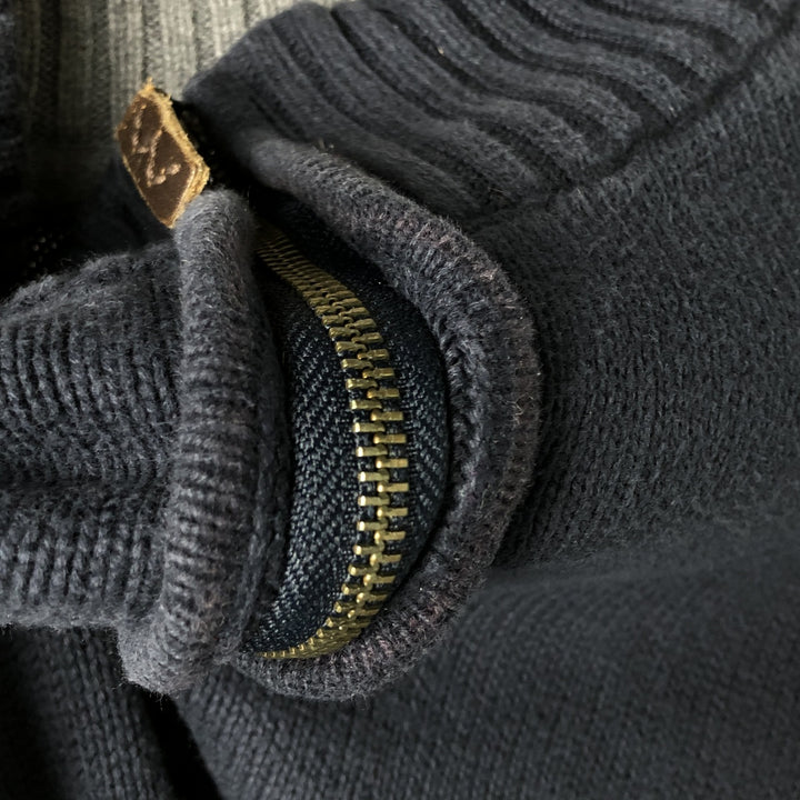 Eddie Bauer Cotton Knit Half-Zip Sweater, Men's Size L cotton navy blue type Vintage Second Hand