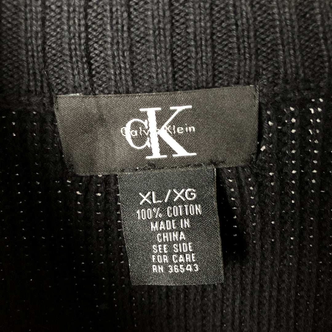 Vintage 1990'S Calvin Klein cotton knit half-zip sweater, men's size XL cotton black type Vintage Second Hand