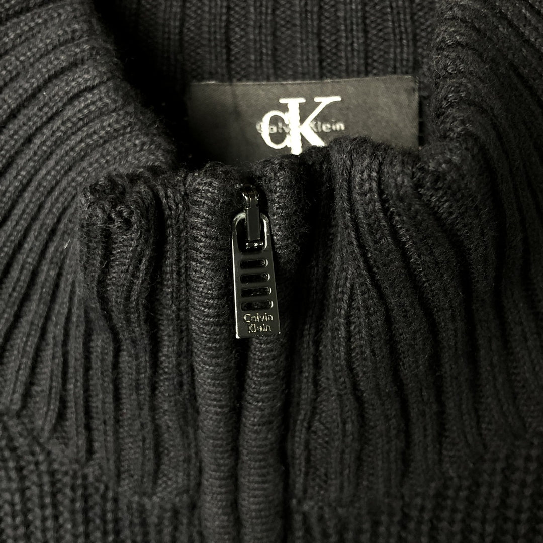 Vintage 1990'S Calvin Klein cotton knit half-zip sweater, men's size XL cotton black type Vintage Second Hand
