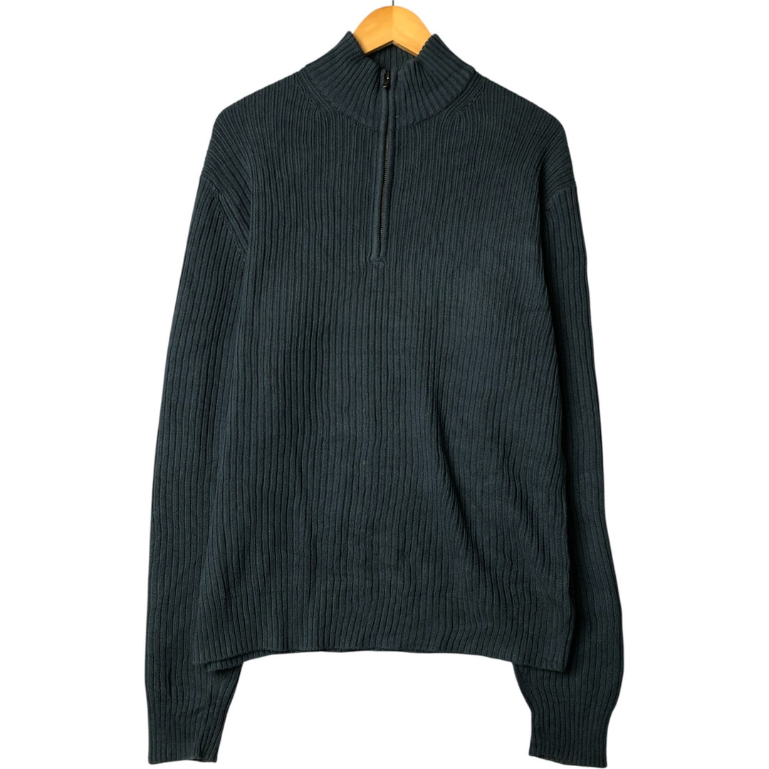 90s-00'S Calvin Klein Jeans Ribbed Cotton Knit Half-Zip Sweater, Men's Size L, Vintage cotton Green type dark green Vintage Second Hand