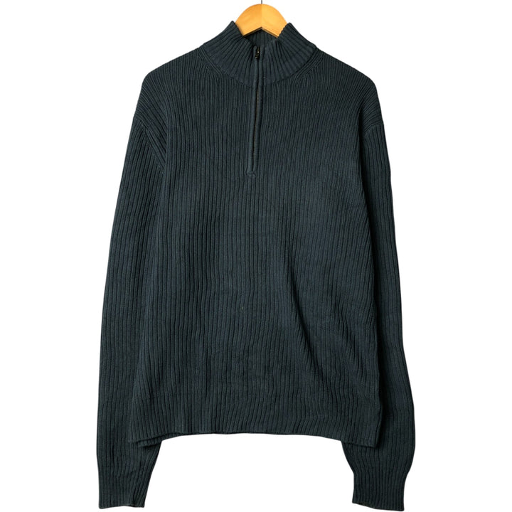 90s-00'S Calvin Klein Jeans Ribbed Cotton Knit Half-Zip Sweater, Men's Size L, Vintage cotton Green type dark green Vintage Second Hand