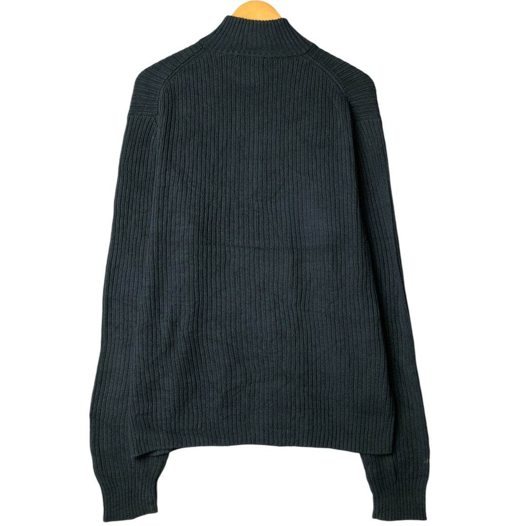 90s-00'S Calvin Klein Jeans Ribbed Cotton Knit Half-Zip Sweater, Men's Size L, Vintage cotton Green type dark green Vintage Second Hand