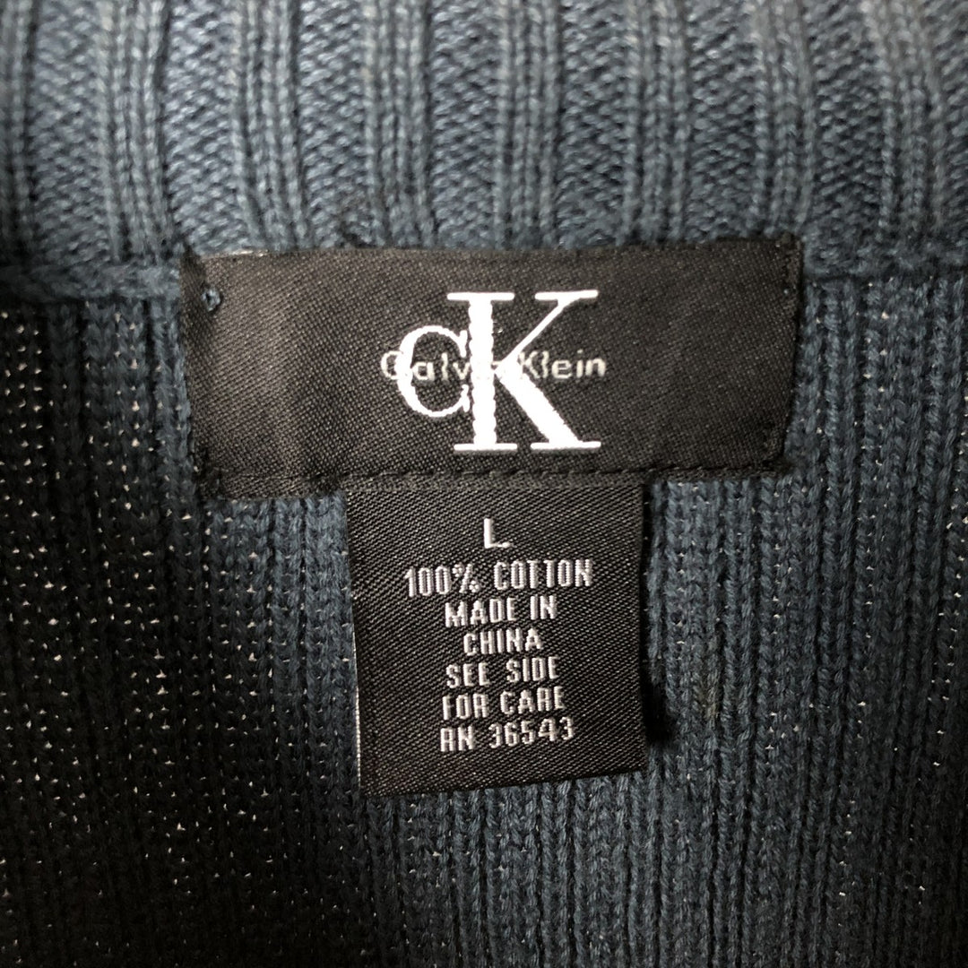 90s-00'S Calvin Klein Jeans Ribbed Cotton Knit Half-Zip Sweater, Men's Size L, Vintage cotton Green type dark green Vintage Second Hand