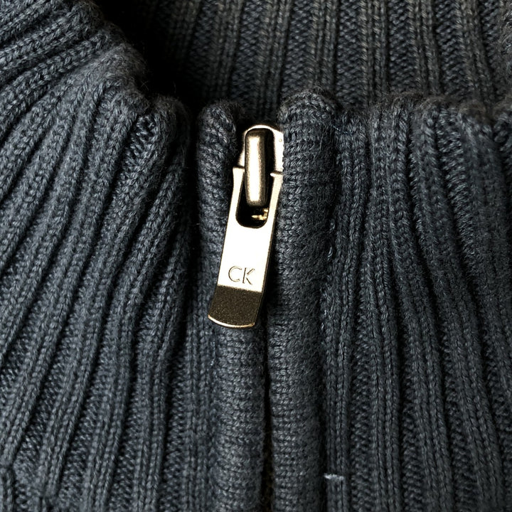 90s-00'S Calvin Klein Jeans Ribbed Cotton Knit Half-Zip Sweater, Men's Size L, Vintage cotton Green type dark green Vintage Second Hand