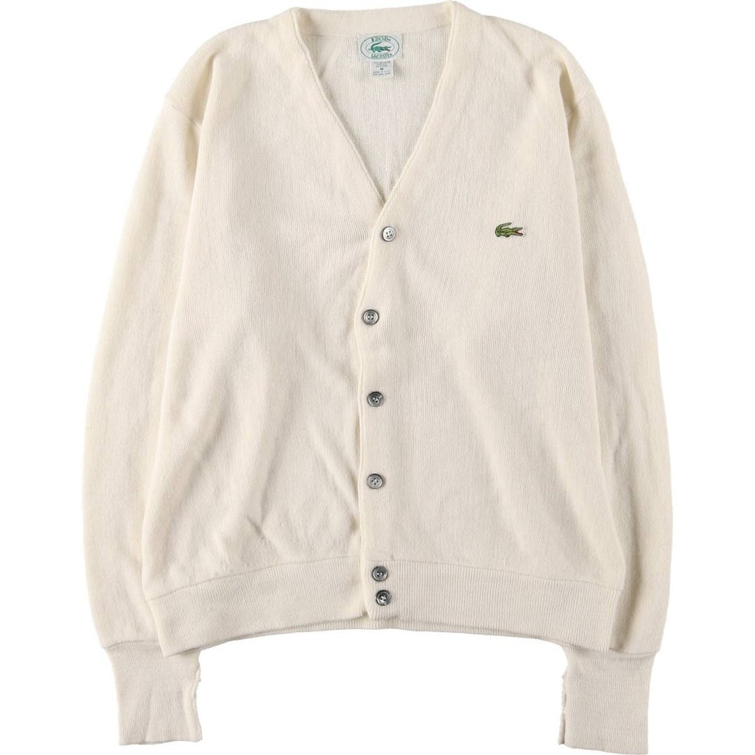 Vintage 80s-90'S Lacoste IZOD acrylic knit cardigan, made in the USA, size M, men's Oron Acrylic ivory Vintage Second Hand