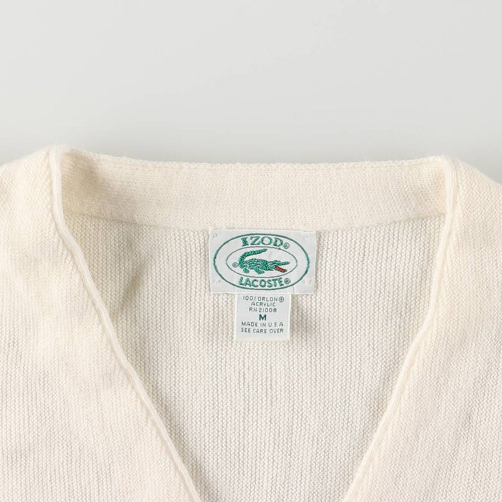 Vintage 80s-90'S Lacoste IZOD acrylic knit cardigan, made in the USA, size M, men's Oron Acrylic ivory Vintage Second Hand