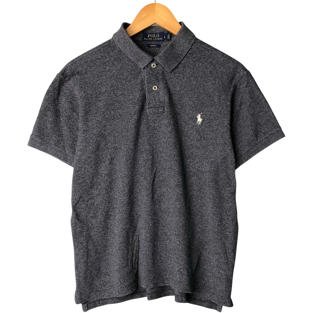 Ralph Lauren POLO RALPH LAUREN SLIM FIT short sleeve polo shirt, men's size L cotton gray type Vintage Second Hand