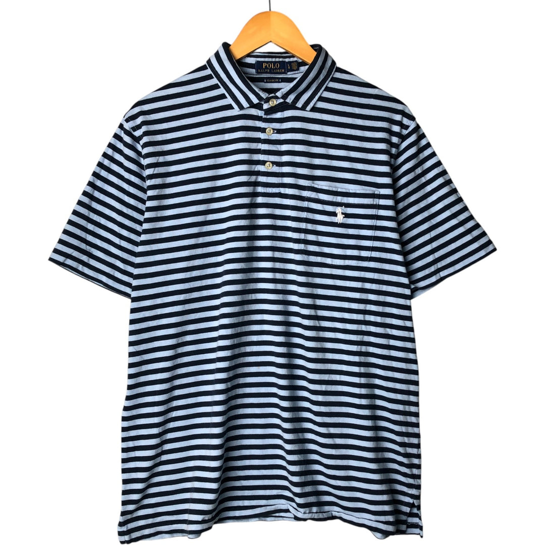 Ralph Lauren POLO RALPH LAUREN CLASSIC FIT short sleeve striped polo shirt men's size L unclear Blue type light blue Vintage Second Hand