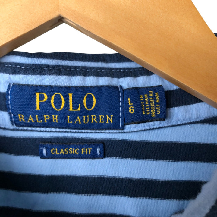 Ralph Lauren POLO RALPH LAUREN CLASSIC FIT short sleeve striped polo shirt men's size L unclear Blue type light blue Vintage Second Hand