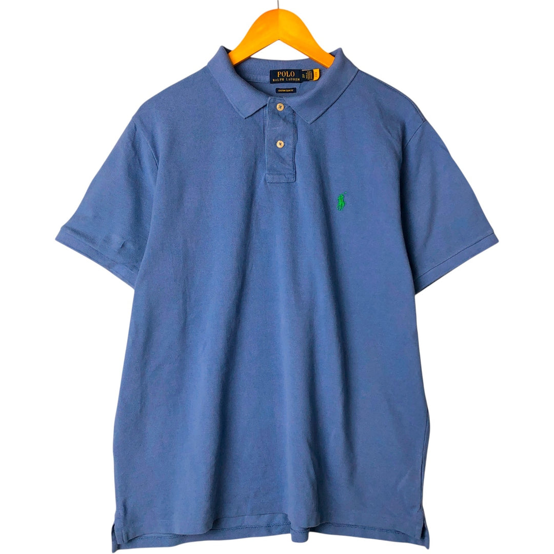 Ralph Lauren POLO RALPH LAUREN CUSTOM SLIM FIT short sleeve polo shirt men's XL equivalent cotton blue type Vintage Second Hand