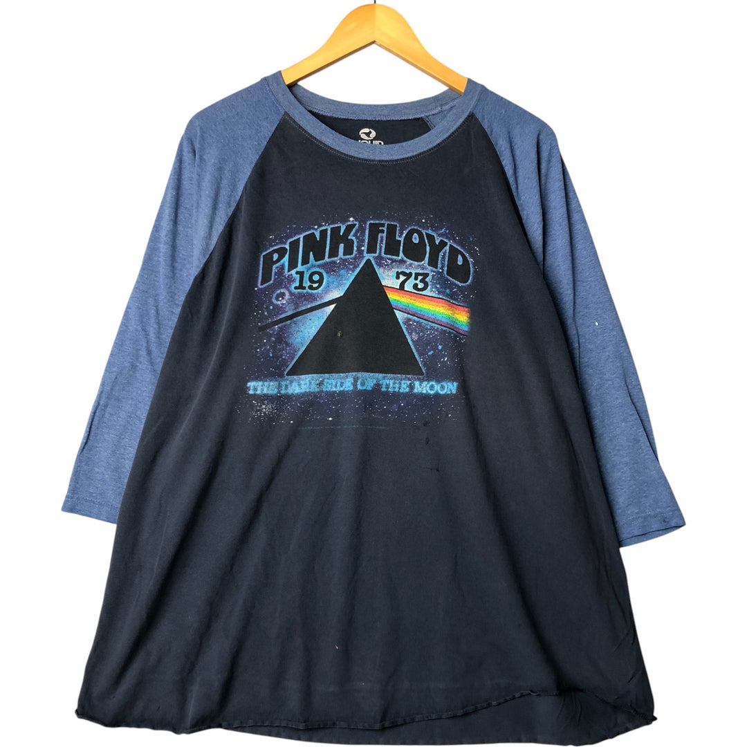 Liquid Blue Pink Floyd 3/4 Sleeve Raglan Band T-Shirt, Men's XXL cotton navy blue type Vintage Second Hand