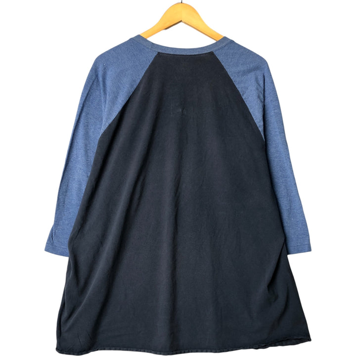 Liquid Blue Pink Floyd 3/4 Sleeve Raglan Band T-Shirt, Men's XXL cotton navy blue type Vintage Second Hand