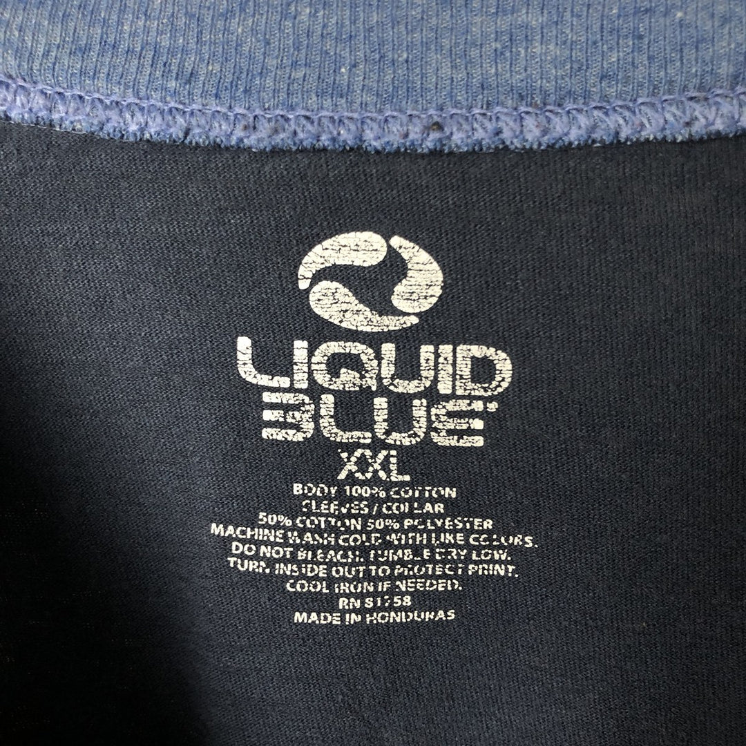 Liquid Blue Pink Floyd 3/4 Sleeve Raglan Band T-Shirt, Men's XXL cotton navy blue type Vintage Second Hand