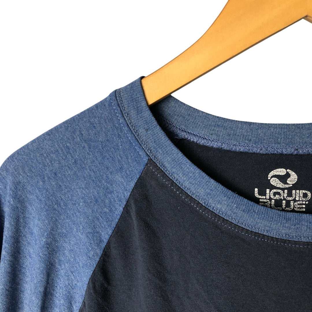 Liquid Blue Pink Floyd 3/4 Sleeve Raglan Band T-Shirt, Men's XXL cotton navy blue type Vintage Second Hand