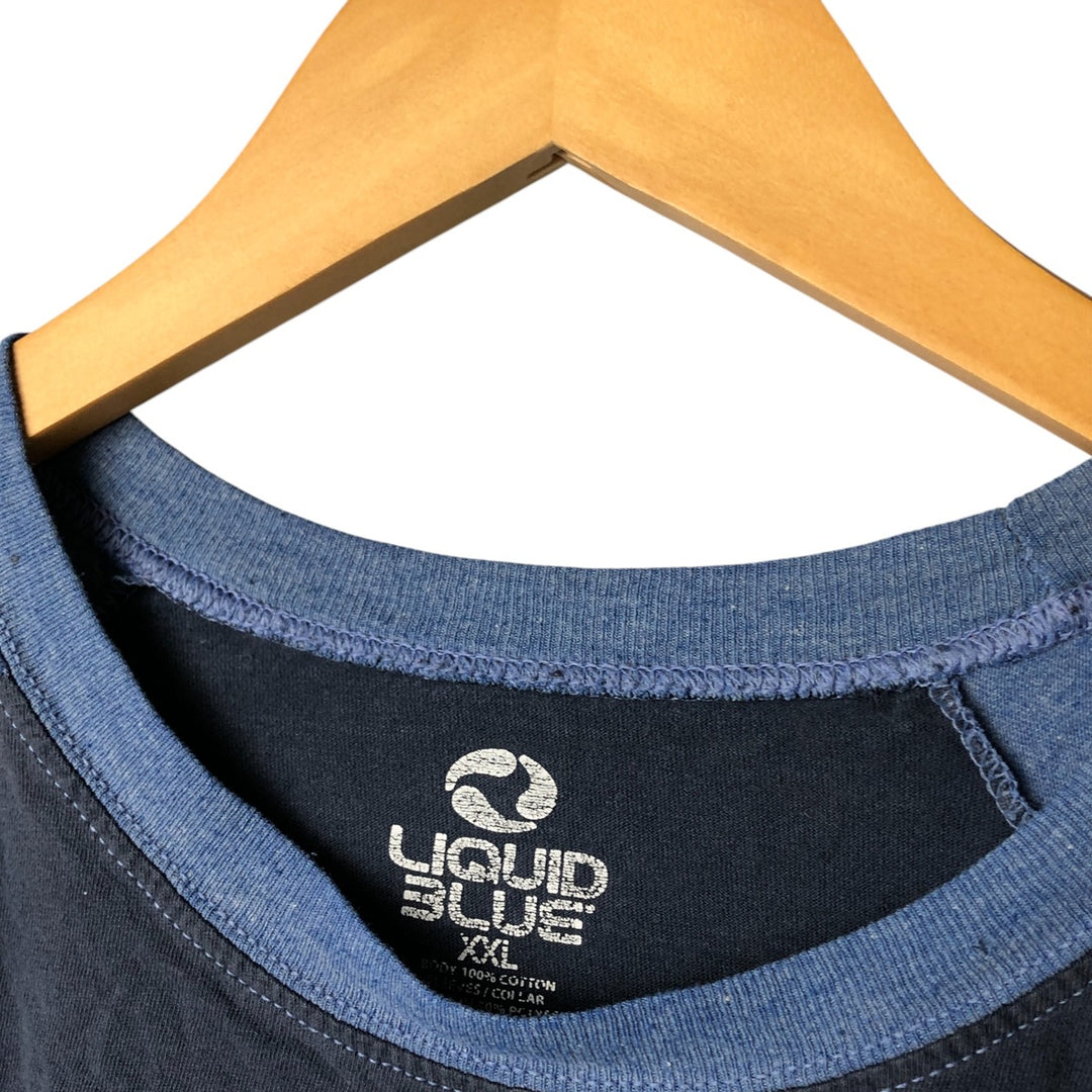 Liquid Blue Pink Floyd 3/4 Sleeve Raglan Band T-Shirt, Men's XXL cotton navy blue type Vintage Second Hand