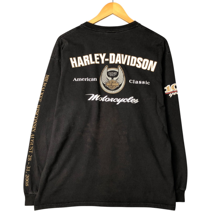 00'S Harley-Davidson Long Sleeve T-Shirt, Men's Size L cotton black type Vintage Second Hand