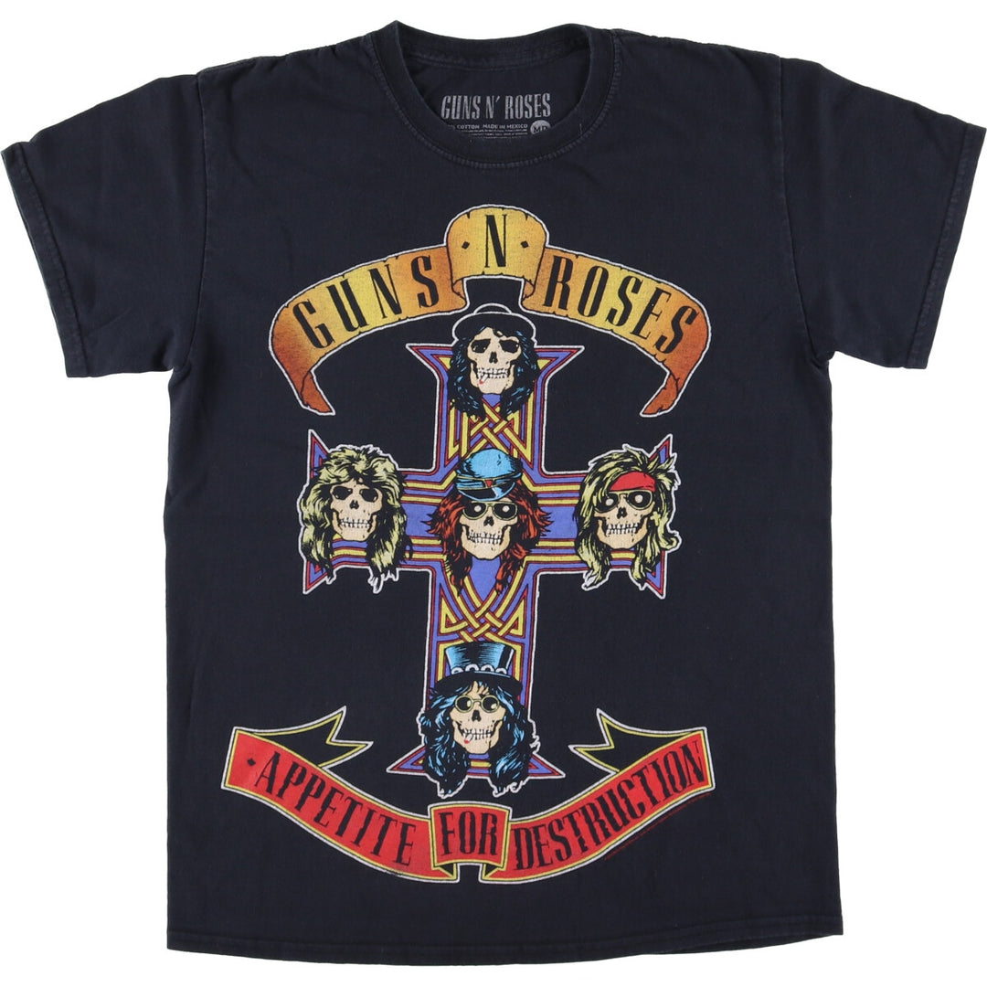 GUNS N' ROSES Skull Pattern Band T-shirt, Band Tee, Men's S size cotton black type Vintage Second Hand