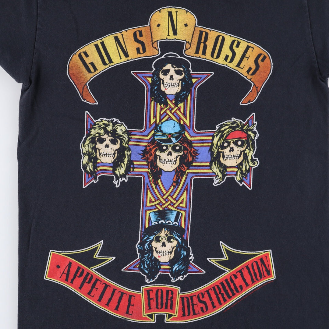 GUNS N' ROSES Skull Pattern Band T-shirt, Band Tee, Men's S size cotton black type Vintage Second Hand