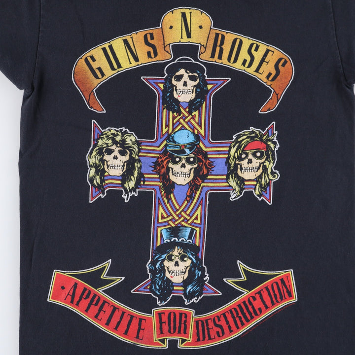 GUNS N' ROSES Skull Pattern Band T-shirt, Band Tee, Men's S size cotton black type Vintage Second Hand