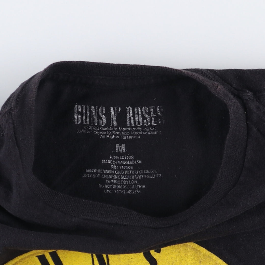 GUNS N' ROSES Skull Pattern Band T-shirt, Men's M size cotton black type Vintage Second Hand