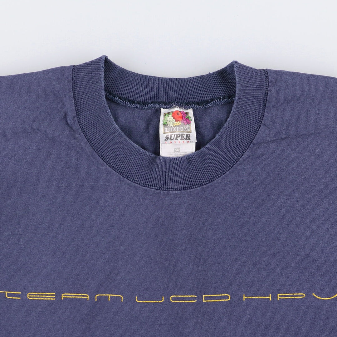 00'S Fruit of the Loom printed T-shirt, men's size XL cotton navy blue type Vintage Second Hand
