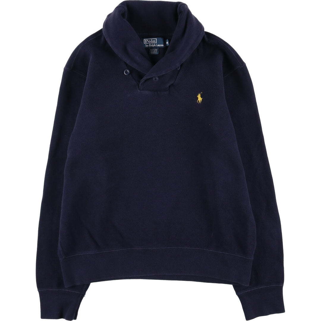 POLO by Ralph Lauren shawl collar one-point logo sweatshirt, men's M size cotton navy blue type Vintage Second Hand