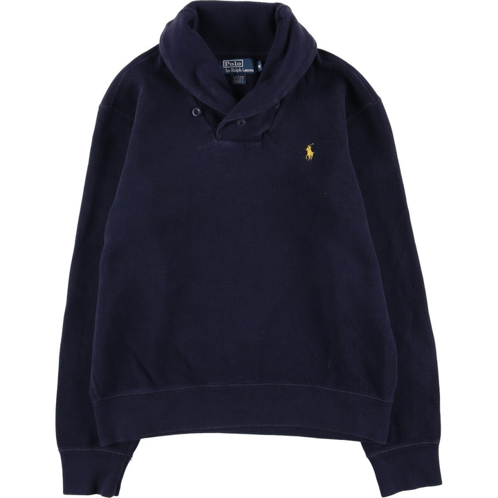 POLO by Ralph Lauren shawl collar one-point logo sweatshirt, men's M size cotton navy blue type Vintage Second Hand