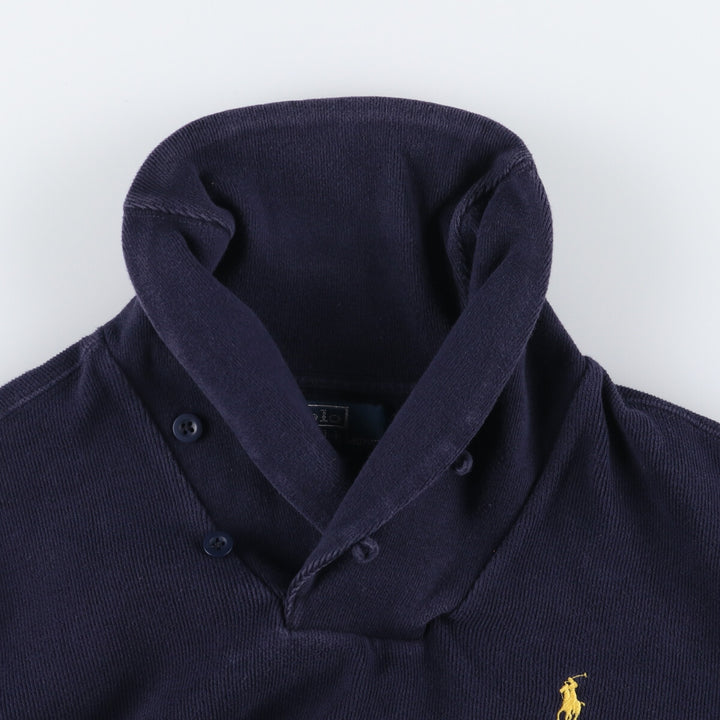 POLO by Ralph Lauren shawl collar one-point logo sweatshirt, men's M size cotton navy blue type Vintage Second Hand