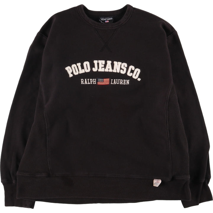 Ralph Lauren Polo Jeans Company logo sweatshirt, men's size L cotton black type Vintage Second Hand