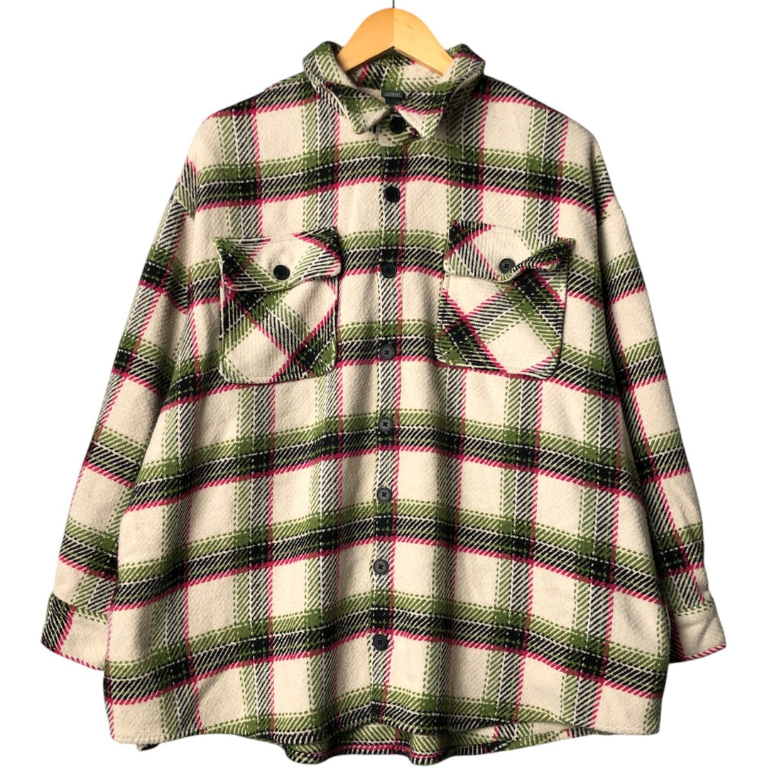 wild fable ombre check long sleeve heavy flannel check shirt, men's size L polyester ivory Vintage Second Hand