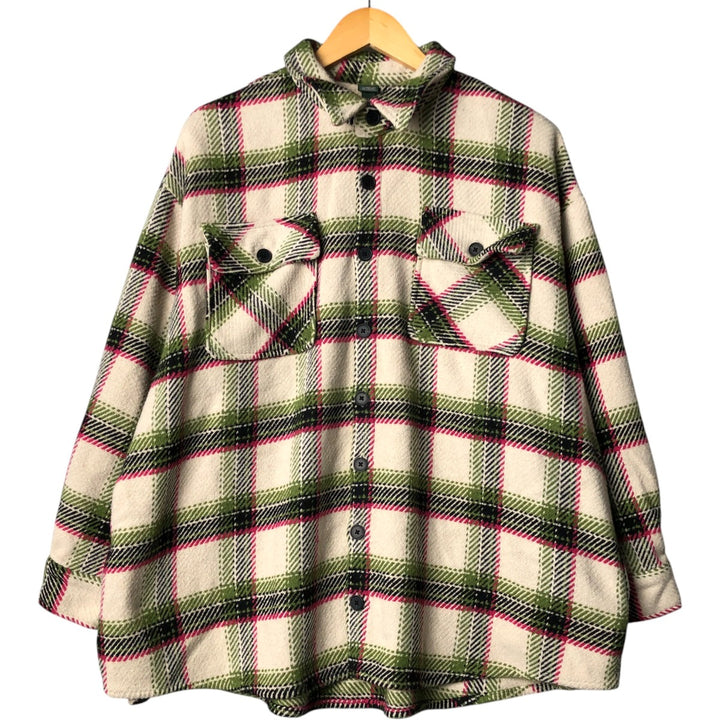 wild fable ombre check long sleeve heavy flannel check shirt, men's size L polyester ivory Vintage Second Hand