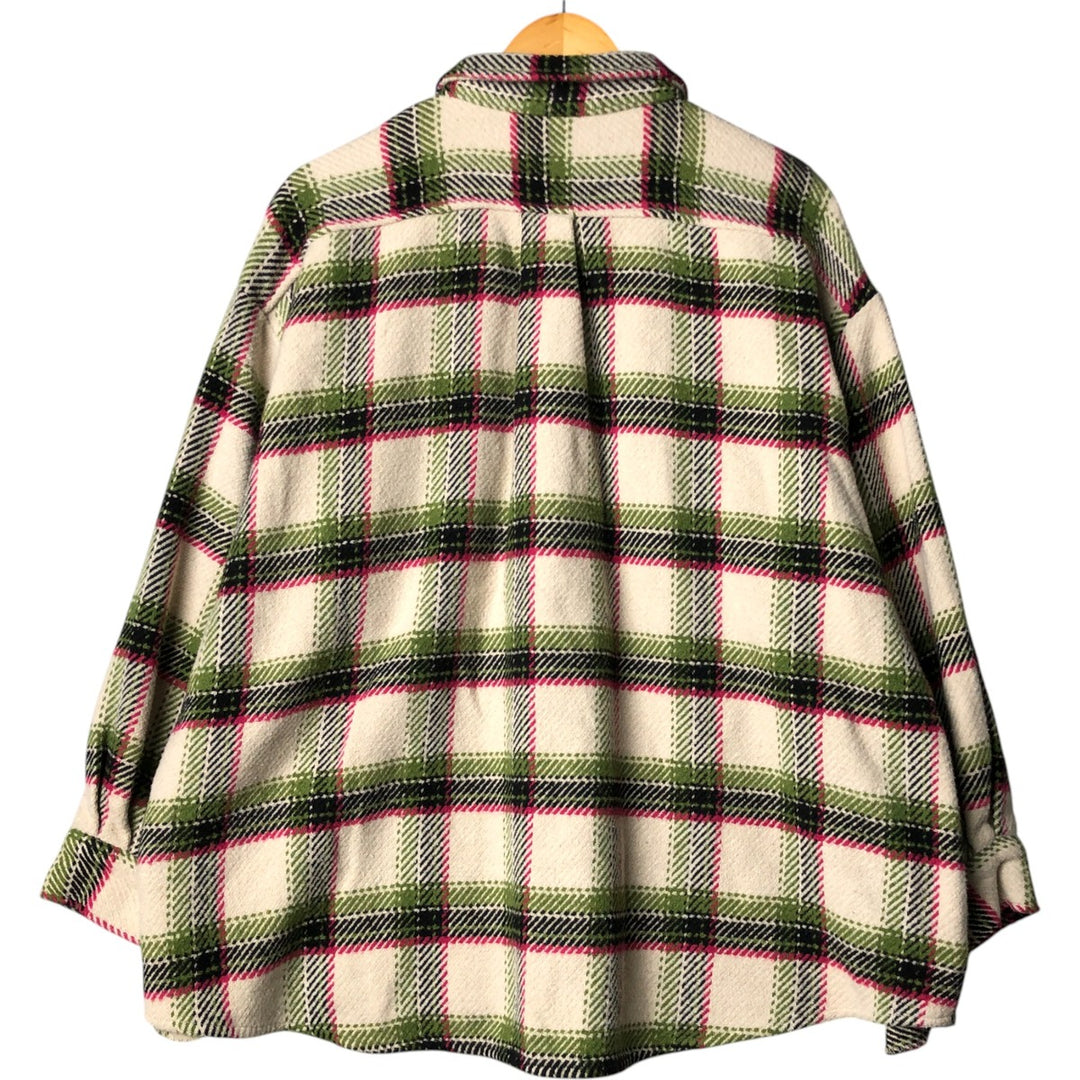 wild fable ombre check long sleeve heavy flannel check shirt, men's size L polyester ivory Vintage Second Hand