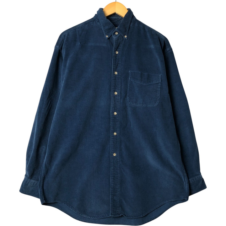 Vintage 70s-80'S LLBean long-sleeved button-down corduroy shirt, size M, men's cotton Navy blue Vintage Second Hand