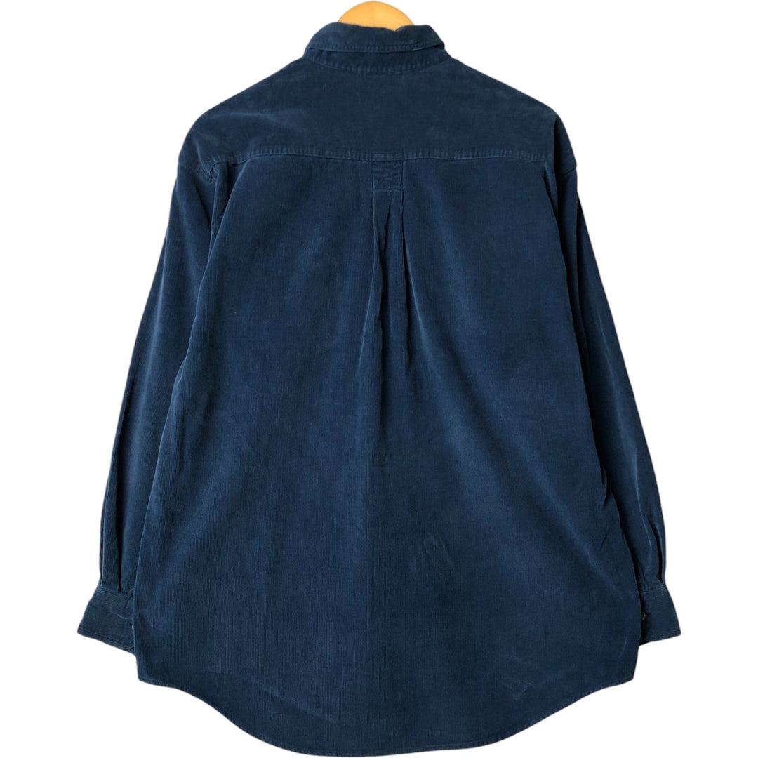 Vintage 70s-80'S LLBean long-sleeved button-down corduroy shirt, size M, men's cotton Navy blue Vintage Second Hand