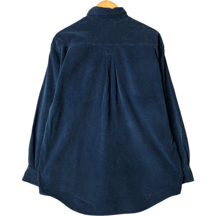 Vintage 70s-80'S LLBean long-sleeved button-down corduroy shirt, size M, men's cotton Navy blue Vintage Second Hand