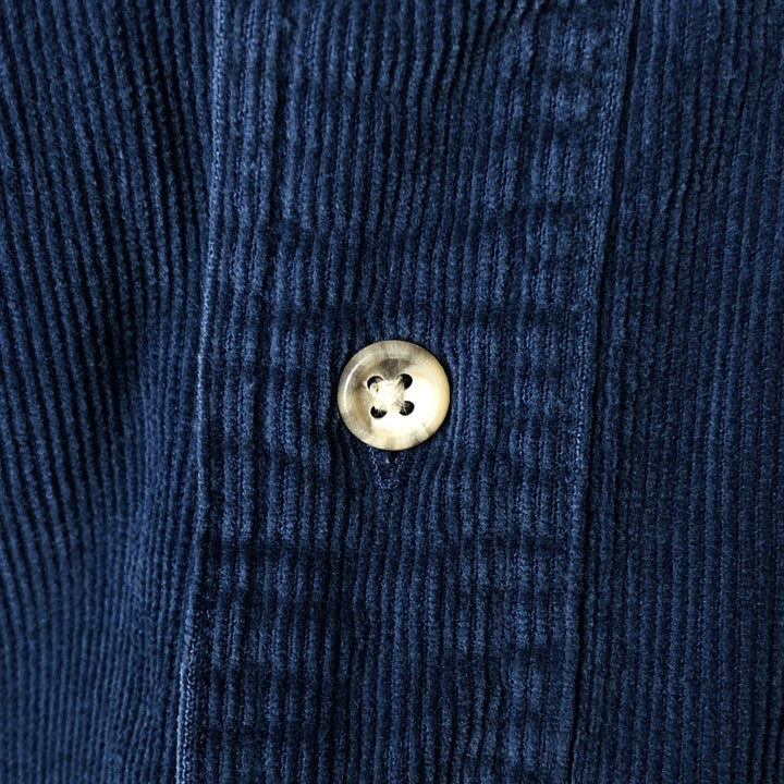 Vintage 70s-80'S LLBean long-sleeved button-down corduroy shirt, size M, men's cotton Navy blue Vintage Second Hand
