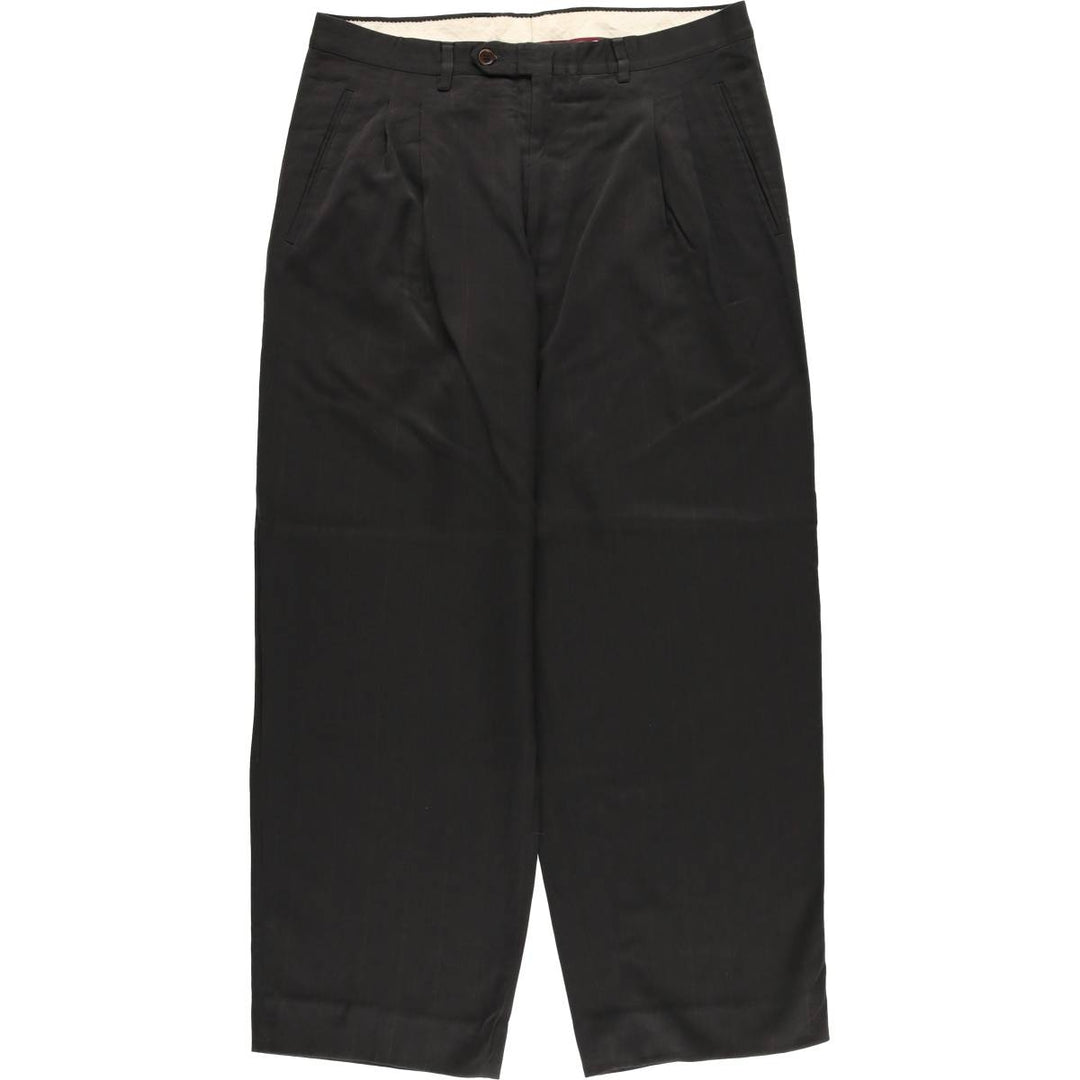 Striped Pattern Two-pleat Wool Pants Slacks Men's Size W33 wool black type Vintage Second Hand
