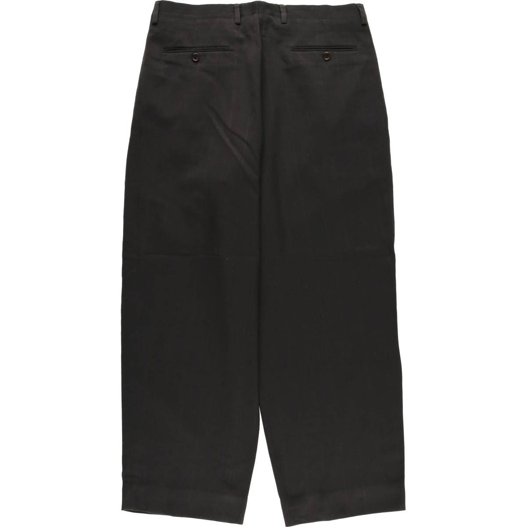 Striped Pattern Two-pleat Wool Pants Slacks Men's Size W33 wool black type Vintage Second Hand