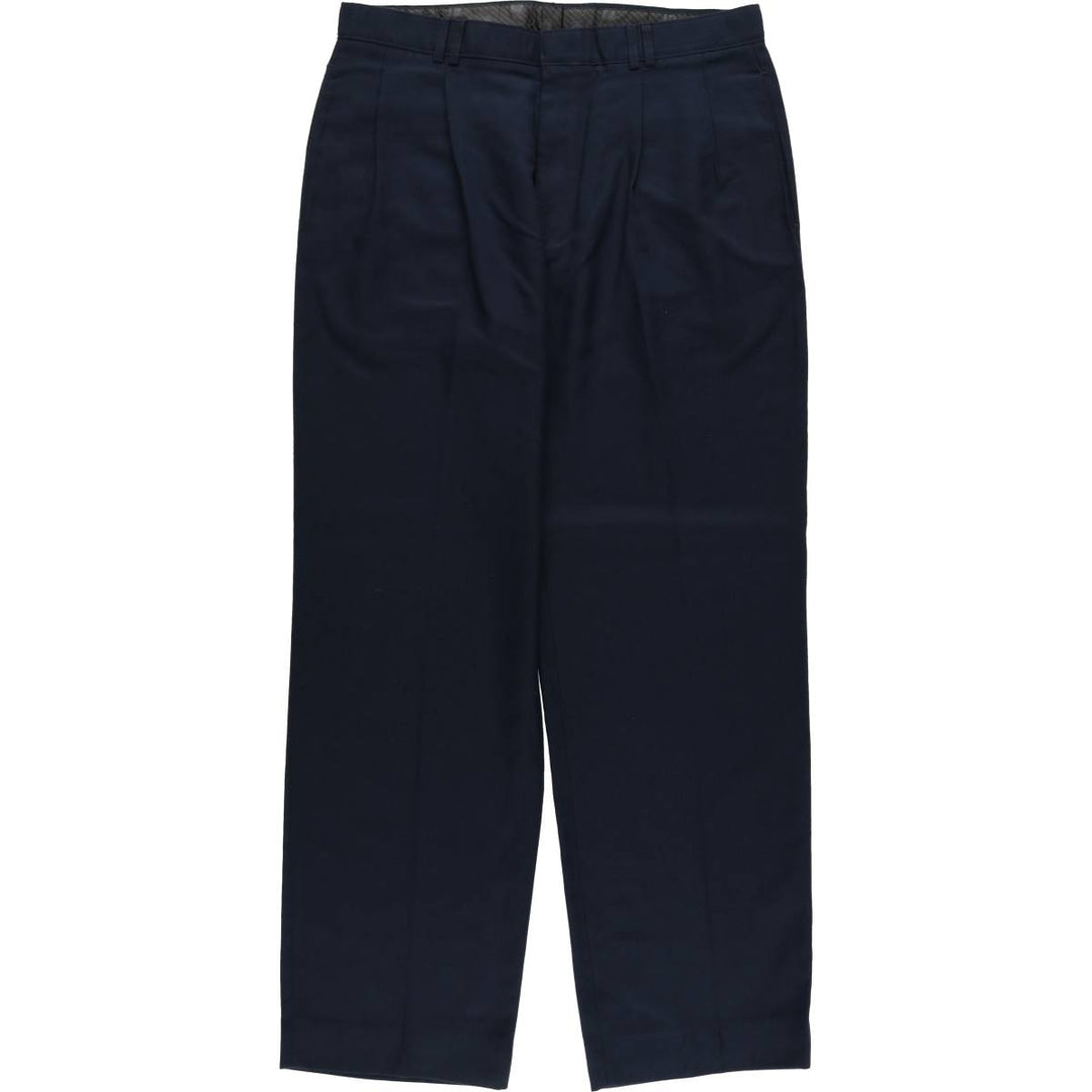 GALLERY SOFTWEAR Two-pleat Slacks, Men's, Size W32 polyester navy blue type Vintage Second Hand
