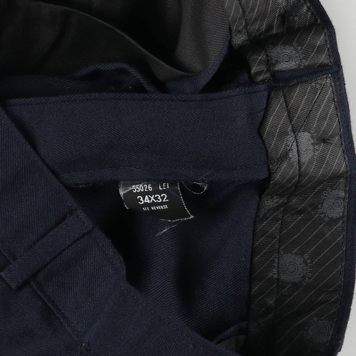 GALLERY SOFTWEAR Two-pleat Slacks, Men's, Size W32 polyester navy blue type Vintage Second Hand